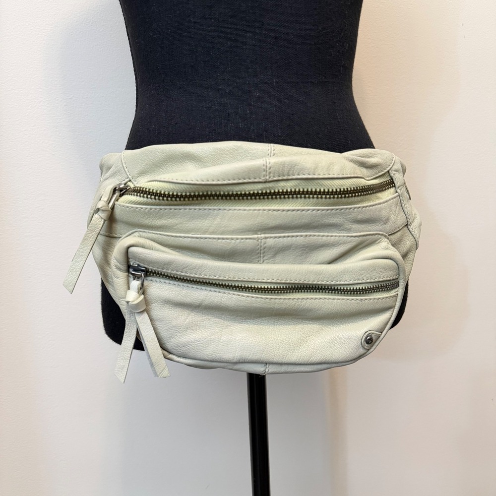 Free People 100% Goat Leather Belt Bag Waist Fanny Pack Chain Green BohoFestival